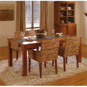 Ar Set-53 Sweden Banana Abaca Dining Set Mahogany Table, Wooden Woven Rattan Furniture Indonesia