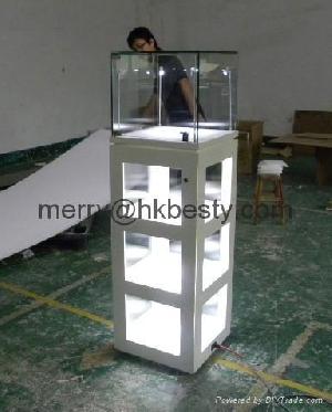 White Glossy Jewelry Tower Showcases Used Led Lightings