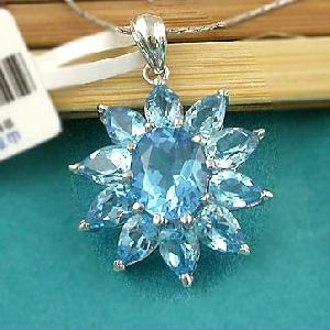 Sell Sterling Silver Natural Blue Topaz Pendant, Gemstone Jewelry, Fashion Cz Jewelry