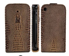 Textured Crocodile Magnetic Flip Leather Case Cover For Apple Iphone 3gs Iphone 3g Brown