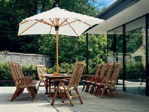 Relax Teak Garden Set With Umbrella Reclining Chair, Rectangular Extension Table Outdoor Furniture
