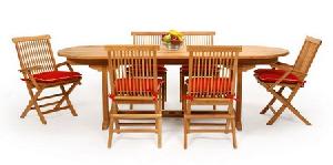 Oval Extension Table And Standard Folding Chair In Set Teak Teka Wooden Outdoor Garden Furniture