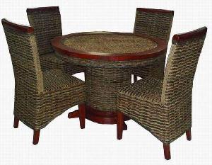 Elegance Water Hyacinth Round Dining Set Chair Table Rattan Woven Indoor Furniture Java