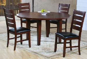 Teak Mahogany Round Dining Set With Leather Seat Wooden Indoor Furniture Solid Kiln Dry