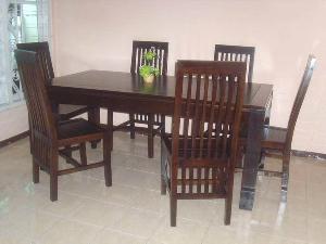 teak mahogany wooden java dining room six chairs table kiln dry indoor furniture