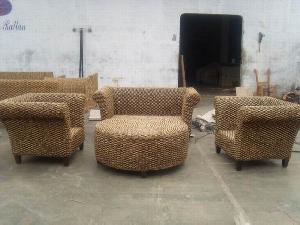 Waterhyacinth Rattan Twist Sofa Living Set Woven Indoor Furniture