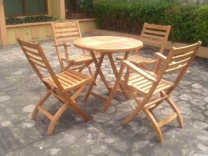 Solid Teka Simply Folding Round Dining Set Teak Outdoor Garden Furniture Bali Java