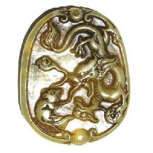 Vintage Big Blood Jade Mouse Dragon Amulet Pendant