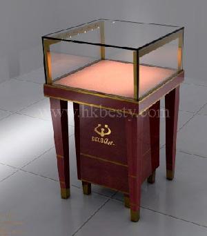 Dark Cherry Jewelry Or Watch Display Showcase With Led Lights