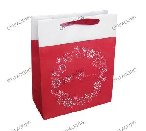 Red Merry Christmas Paper Bag With White Glitter Cover