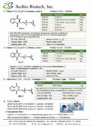 Vitamin K2 Mk-4, Mk-7, Mk-9 , Menatrenone, Kaytwo, 0.13%-98% Powder / Oil