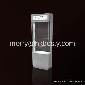 glossy wood tempered clear glass jewellery display showcase