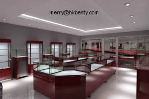 Counter Shop, Countertop Display Case In Jewelry Store With Red Colour