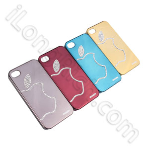 Rhinestone Apple Styles Electroplate Hard Cases For Iphone 4 Bright Blue