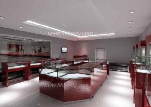 Red Lacquered Famous Brank Jewellery Shop Design With High-powered Led Lights