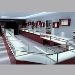 Red Lacquered High End Jewellery Shop Design With High-powered Led Lights