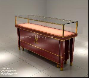 Red Lacquered Luxurious Jewelry Display Counter With Brass Frame
