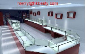 Retail Jewelry Shop Showcase Shown In Red Lacquered