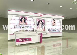 Cosmetic Display Kiosk / Stand / Showcase Made Of Mdf, Stainless Still , Tempered Glass , Light Opti