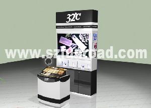 Cosmetic Display Kiosk / Stand Showcase Made Of Mdf, Tempered Glass, Acrylic