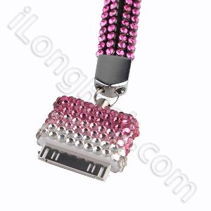 Color Rhinestone Mobile Phone Sling Pink And White