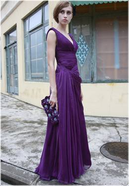 Double V-neck Pleated Fashion Formal Dress