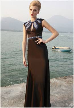 Rhinestone Embellished Sleeveless Fashion Formal Dress