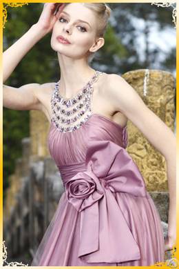Rhinestone Embellished Waist Flower Fashion Formal Dress