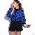 Fashion Elegant Printed Two Pieces With Shorts Blouses For Women Blue Black