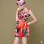 Silk Flower Print Sleeveless Rich Women Dress Apricot Red